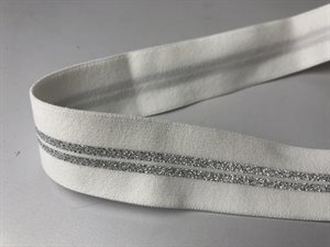 Blød elastik - hvid med sølv striber, 26 mm
